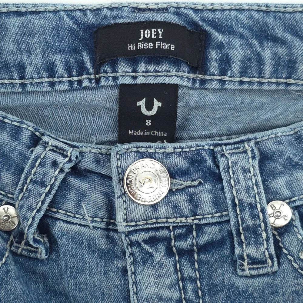 True Religion Girls Jeans Joey Hi Rise Flare Size 8 Blue Denim Rhinestone Y2K